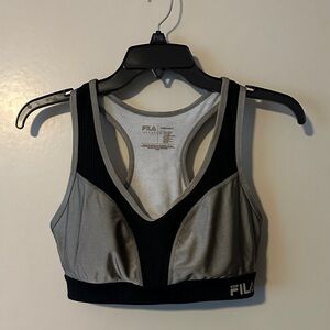 Fila Women's Black and Greenish Gray Sports Bra High Impact